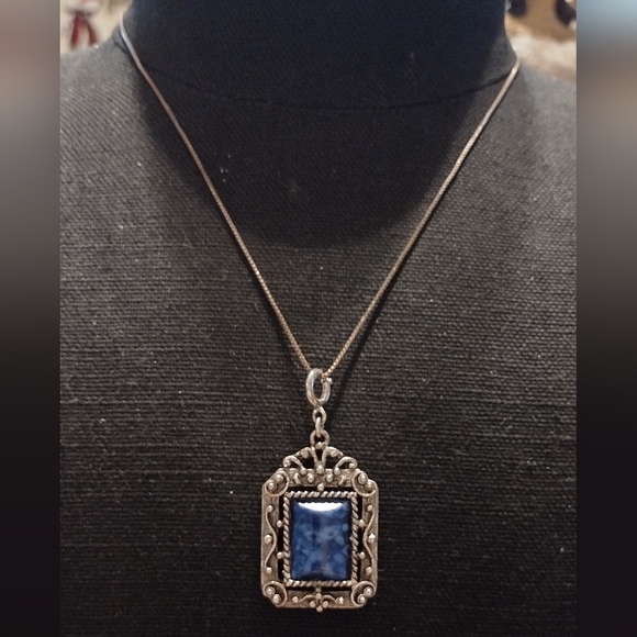Sterling and lapis large pendant necklace - Picture 2 of 16